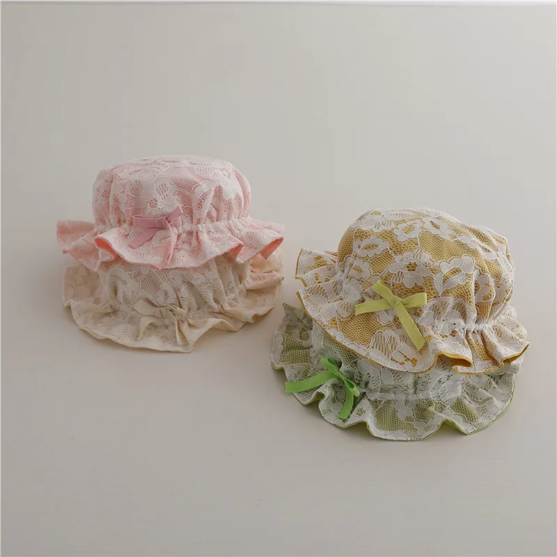 Baby Girls 2025 Cotton Cute Hat Cute Lace Embroidery Infant Autumn Outdoor Cap Toddlers Bow Fashion Hats