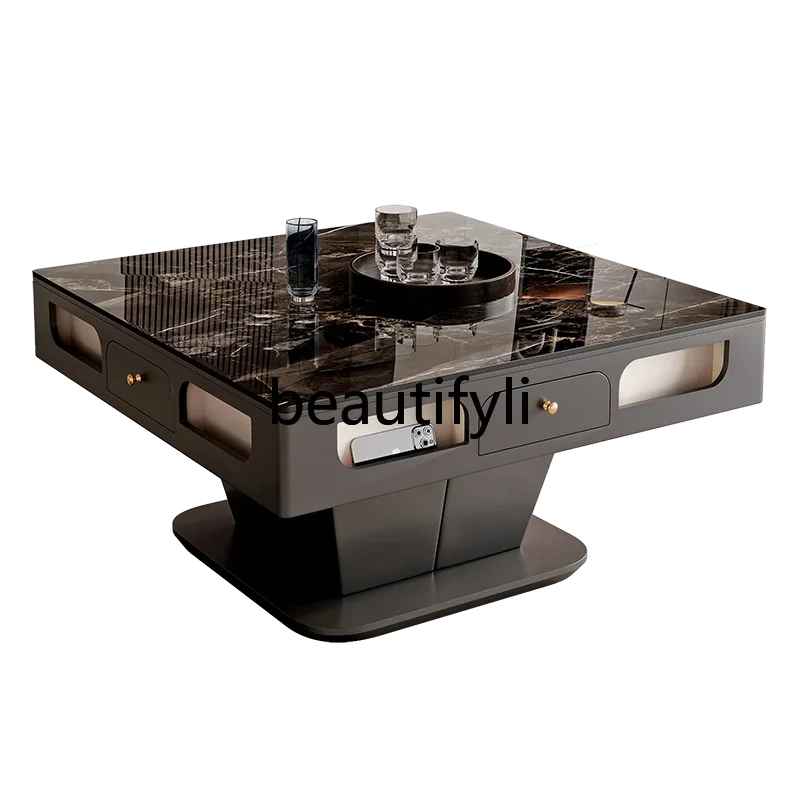 

Electric rock slab lift coffee table mahjong table dining table dual-purpose modern simple light luxury mahjong machine