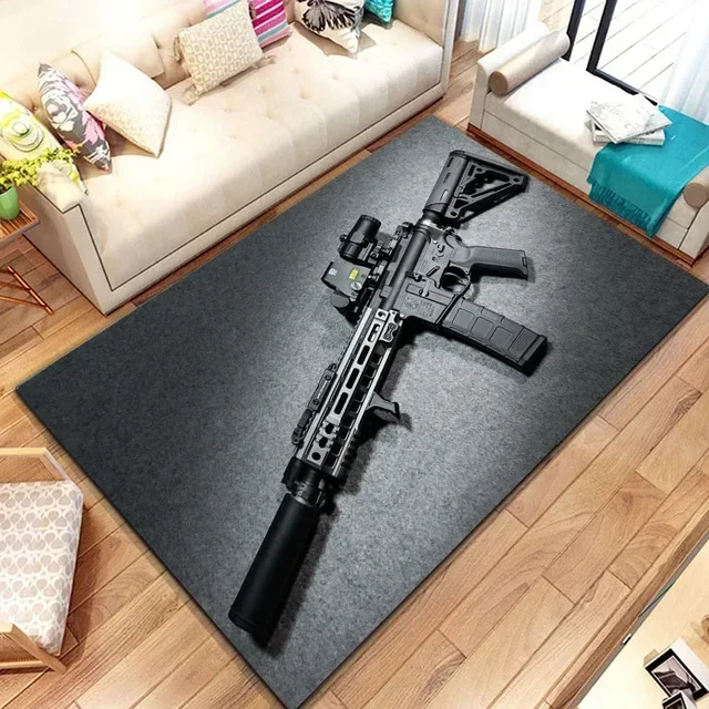 Weapons Rifle Pistol Revolver Print Area Rug,Carpet Rug for Living Room Bedroom,Kitchen Doormat Bathroom Anti-slip Floor Mat