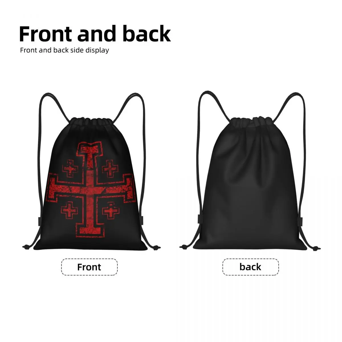 Templar Knight Jerusalem Cross Seal Medieval Warrior Symbol Drawstring Backpack Sports Gym Bag for Women Men Shopping Sackpack