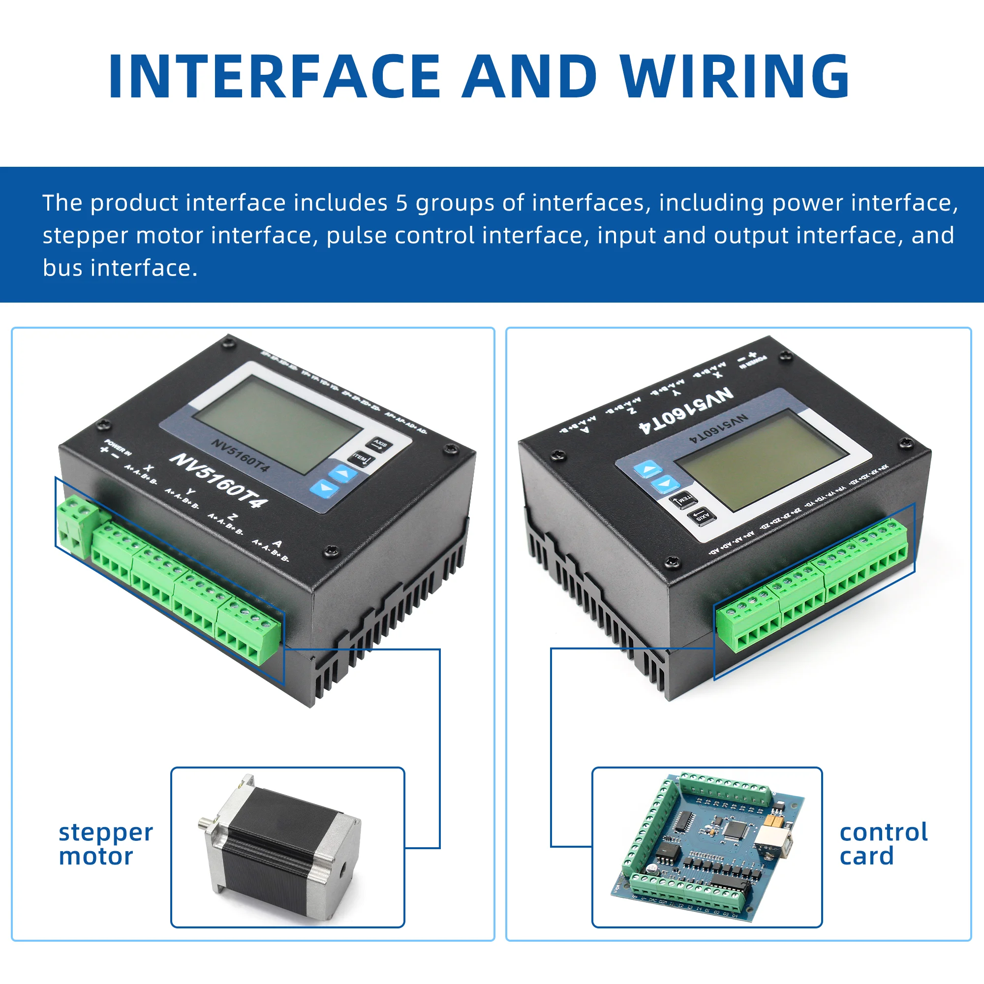 High Performance 4 Axis Stepper Motor Driver NV5160T4 12-48VDC Max 6A For Pulse / Direction Control