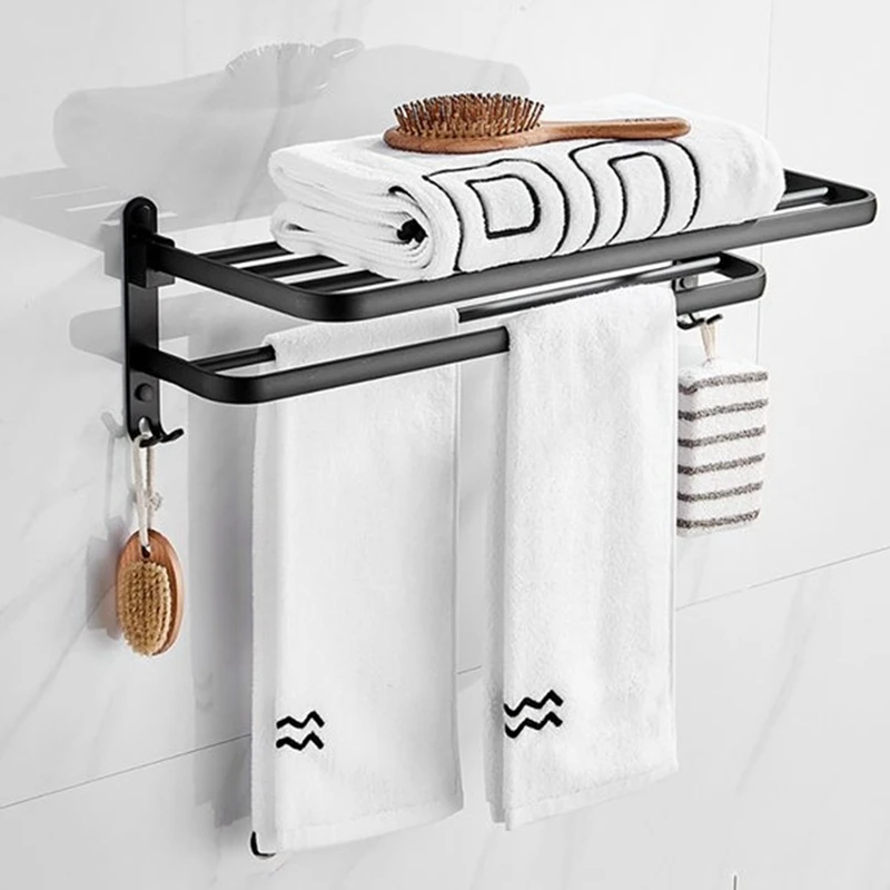 PORK-Aluminum Towel Bar Wall Mounted Rack Bathroom Towel Rack Towel Holder Towel Hanger Bathroom Accessories Bathroom Shelf