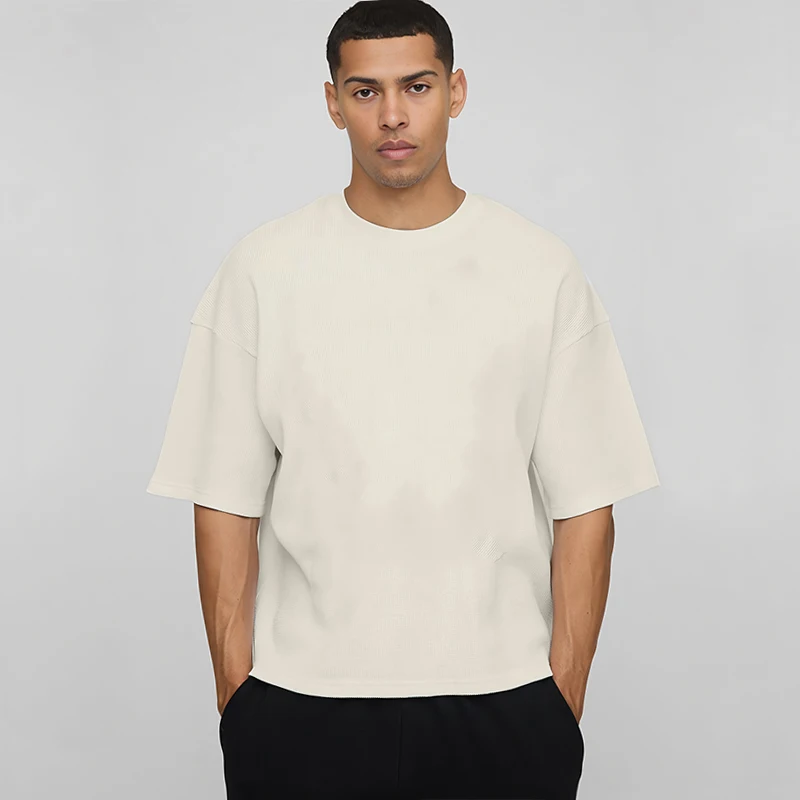 Übergroße Boxy Fit Lauf-T-Shirts für Herren, schlicht, schwer, 240 g/m2, 100 % Baumwolle, halbe Ärmel, Sommer, lockere Sportbekleidung