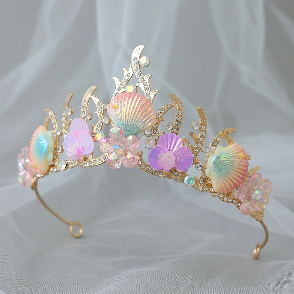 

Starfish-Shell Crown Hairpiece With Sequins Ocean Style Princess Hair Accessories For Party Wedding Photography