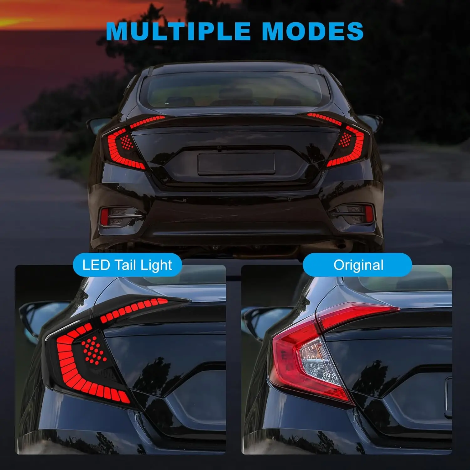 LED Tail Lights for Honda Civic 10th Gen Sedan 2016 2017 2018 2019 2020 2021 with Starting Animated (Not Fit Hatchback Type R)