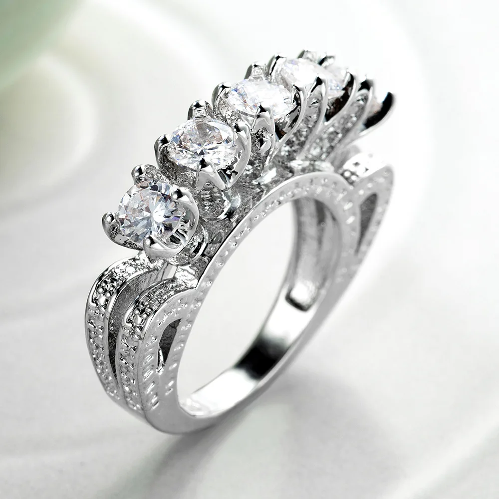 Fashion Elegant Zircon Bride Princess Ring 925 Sterling Silver Ladies Jewelry Engagement Wedding Anniversary Christmas Gift