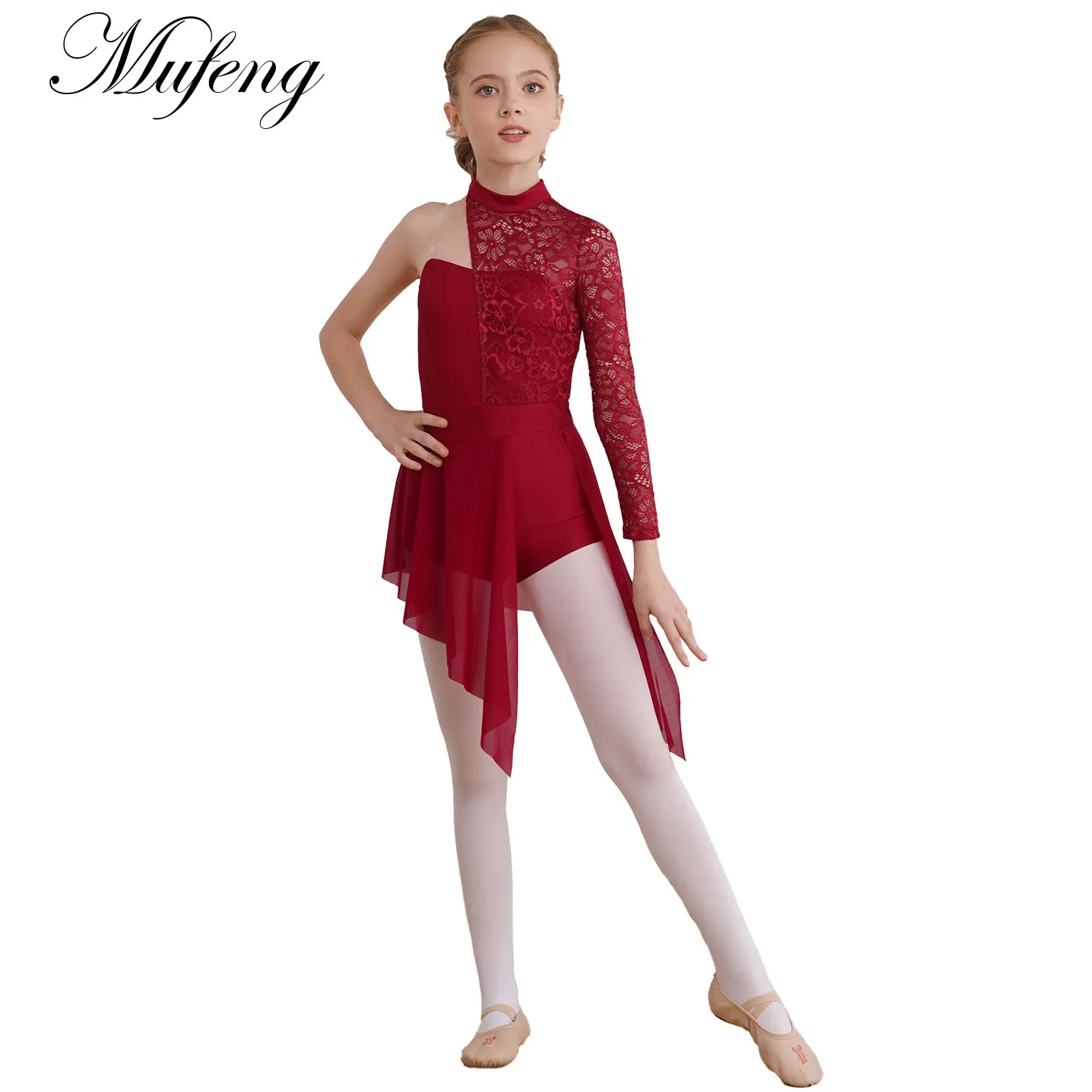 Kids Girls Modern Lyrical Dance Dress Floral Lace Latin Jazz Ballet Dancewear Teen Figure Skating Gymnastics Leotard Dresses