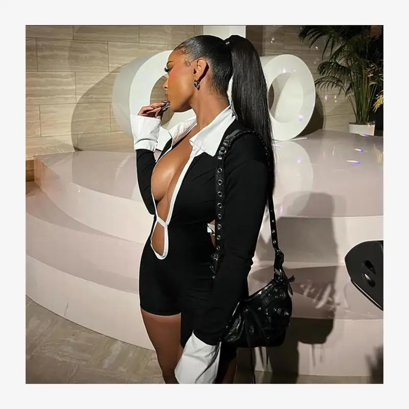 Sexy Slim Fit Jumpsuit orts Dames Street Sle Diamond Embellied mid Taille Potloodbroek Regelmatige dunne lentecollectie