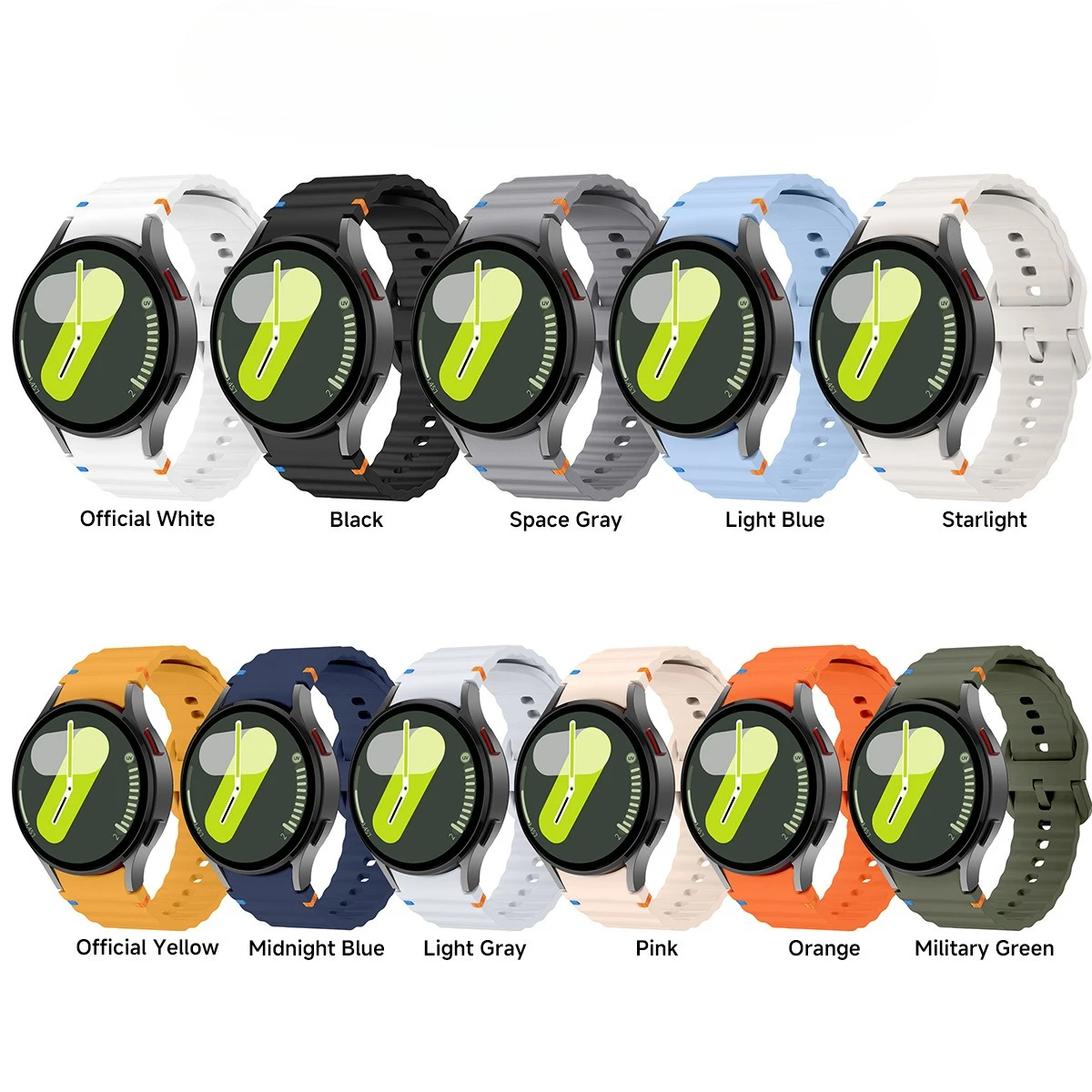 Cinturino in silicone originale con cuciture ondulate per Samsung Galaxy Watch 7 40mm/44mm Cinturino delicato sulla pelle