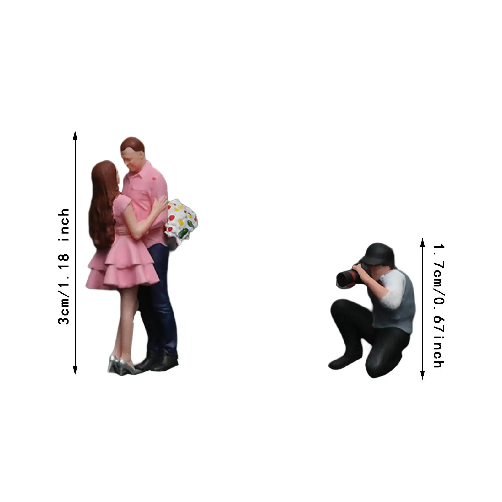 1/64 Schaal Mensen Beeldje Set Paar Fotograaf Figuren Diorama Beeldjes voor Fotografie Props