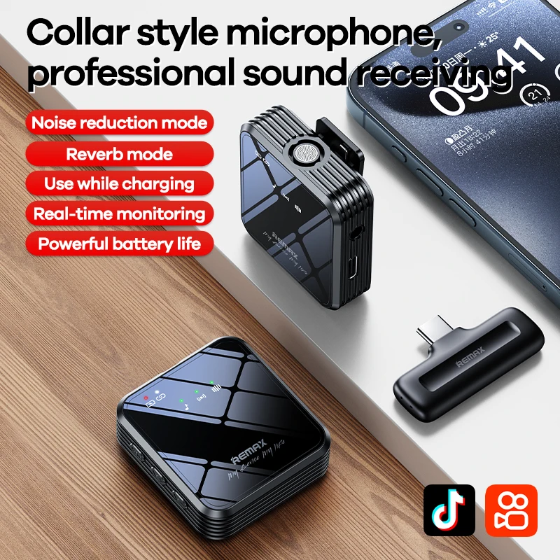 Remax Mini Mic Wireless Lavalier Microphone Portable Audio Video Record for iPhone Xiaomi Broadcast Gaming Live TikTok YouTube