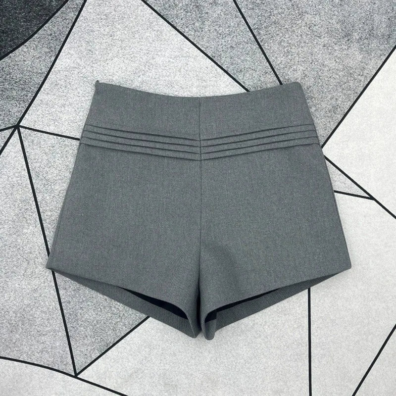 2025年新作オリジナルショートパンツ ハイウエスト 無地 多用途 アウターウェア Aラインパンツ ジッパー付き カジュアル エレガント ホットパンツ