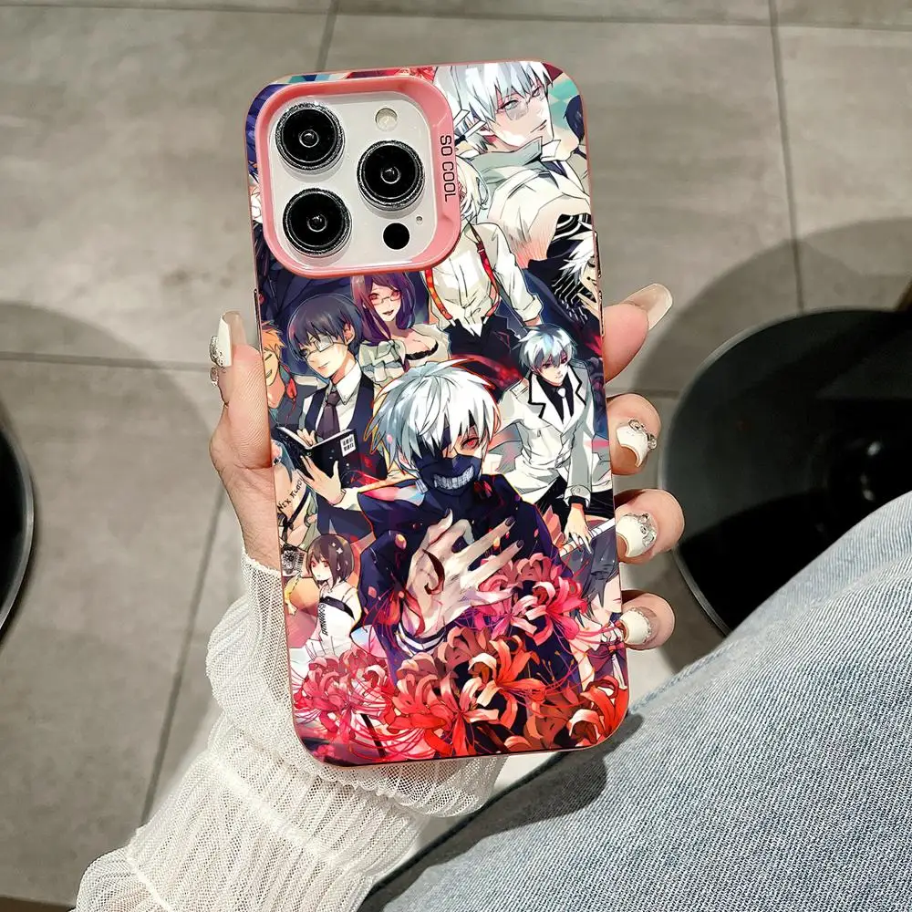 أنيمي طوكيو الغول قضية الهاتف المحمول آيفون 17 16 15 14 13 12 11 X XR XS 8 7 برو ماكس زائد غطاء غطاء وردي شفاف جميل