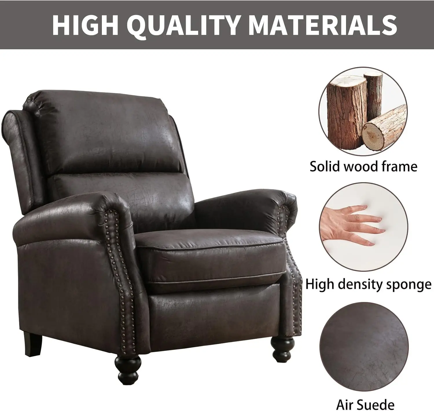 Recliner Chair Faux Leather Armchair Push Back Recliner with Rivet Decoration Single Sofa Accent Chair for Living Room