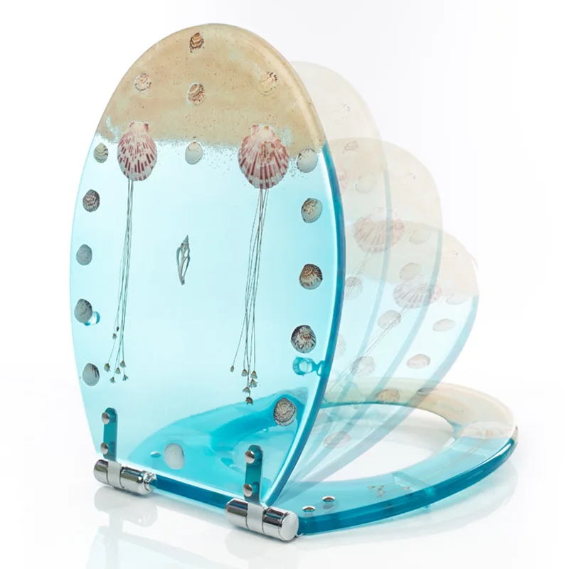 48*38CM High-grade beautiful Light blue really dry flower shells Resin toilet seat cover