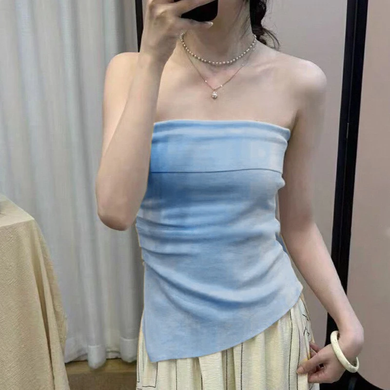 

Summer Fashion Casual Sexy One Shoulder Tube Top Solid Color Strapless Vest For Women