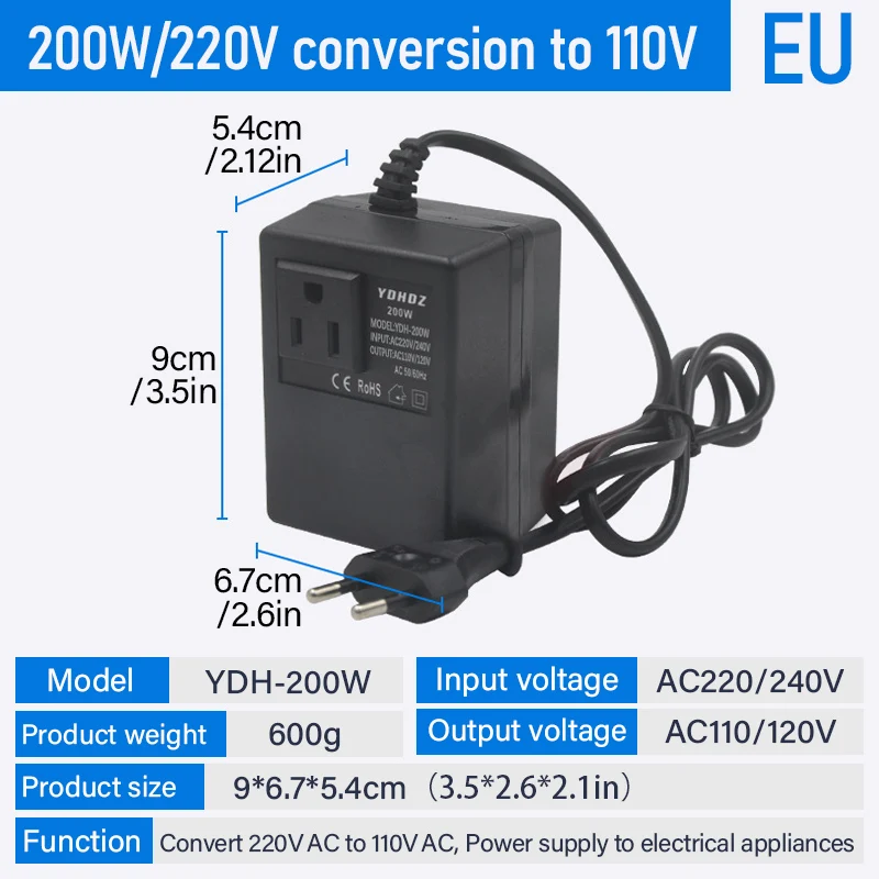 200W Voltage Converter 220V/240V To 110V/120V Transformer Step Down Travel Power Converter Inverter Power Adapter Transformer