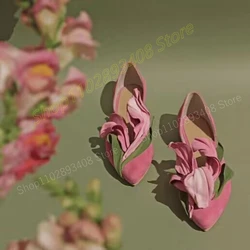 Mixed Color Elegant Pointed Toe Pumps Shallow Flower Leaf Decor Flat with Fashion Women Shoes 2024 Spring Zapatos Para Mujere