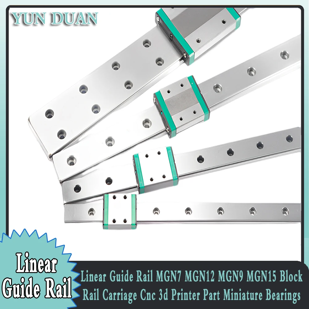 Linear Guide Rail MGN7 MGN9 MGN12 MGN15 Mini Bearings  1Pcs MGN Linear Guide + 1Pcs MGN Slider Linear Rail Router 100-600MM