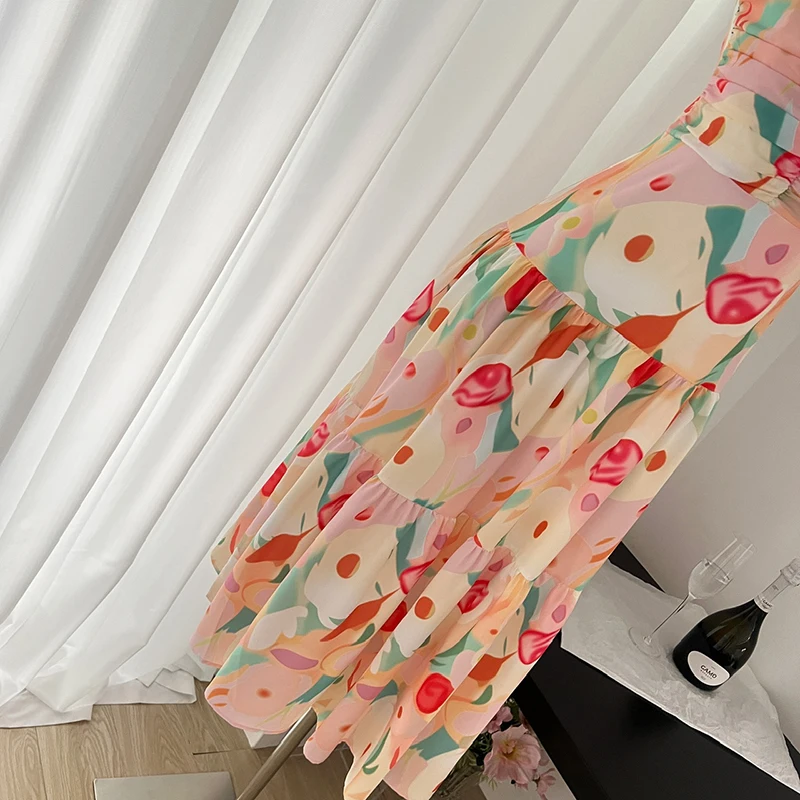 Robe française décontractée à bretelles florales pour femmes, robes longues de style plage, vacances en bord de mer sexy, été 2024