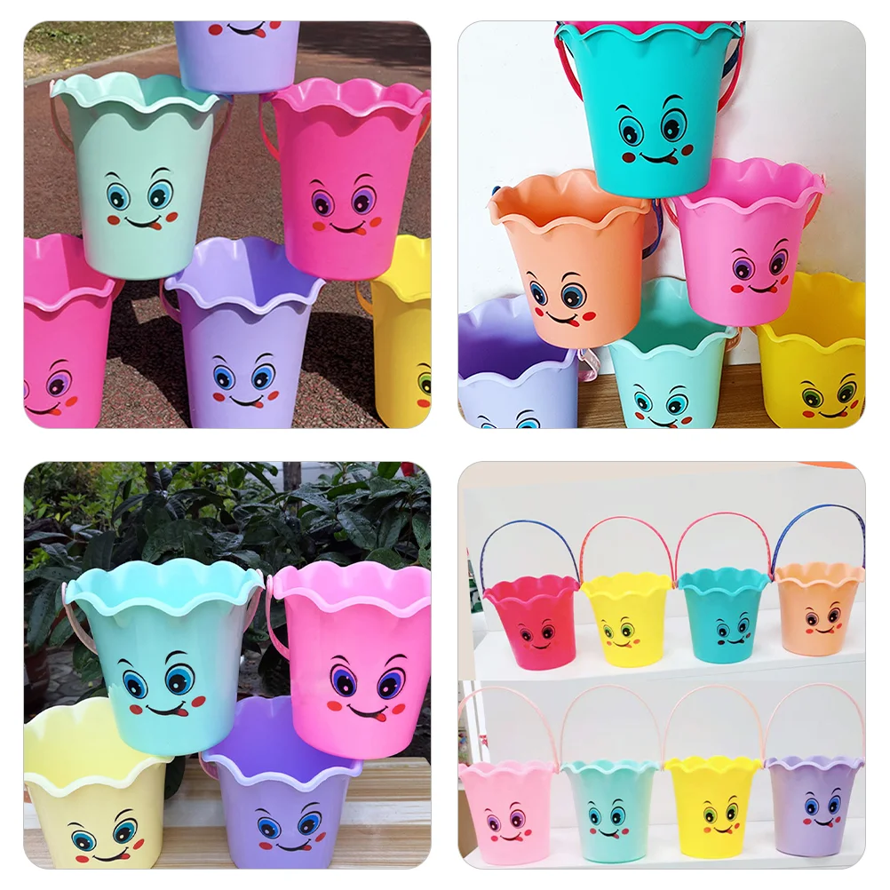 5 Pcs Heavy Duty Plastic Sand Play Pail Beach Toy Bucket Portable Outdoor Water Fun Toys Small Digging Tool Pails