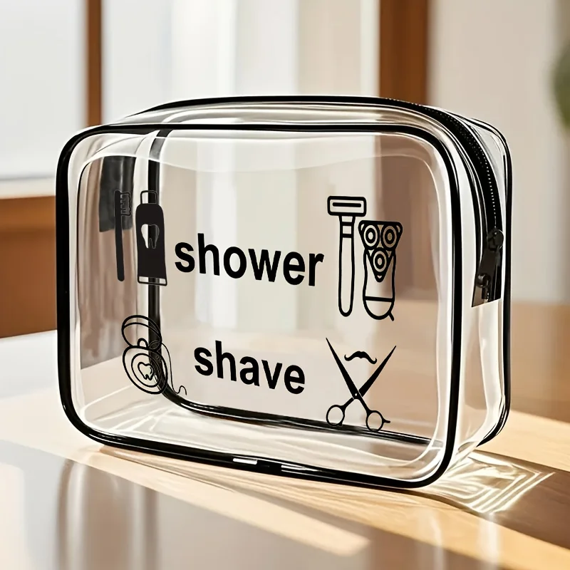 

Clear Toiletry Bag - Transparent Travel Organizer with Zipper Closure, Shower & Hair Care Section Labels, See-Through Cosmetic C