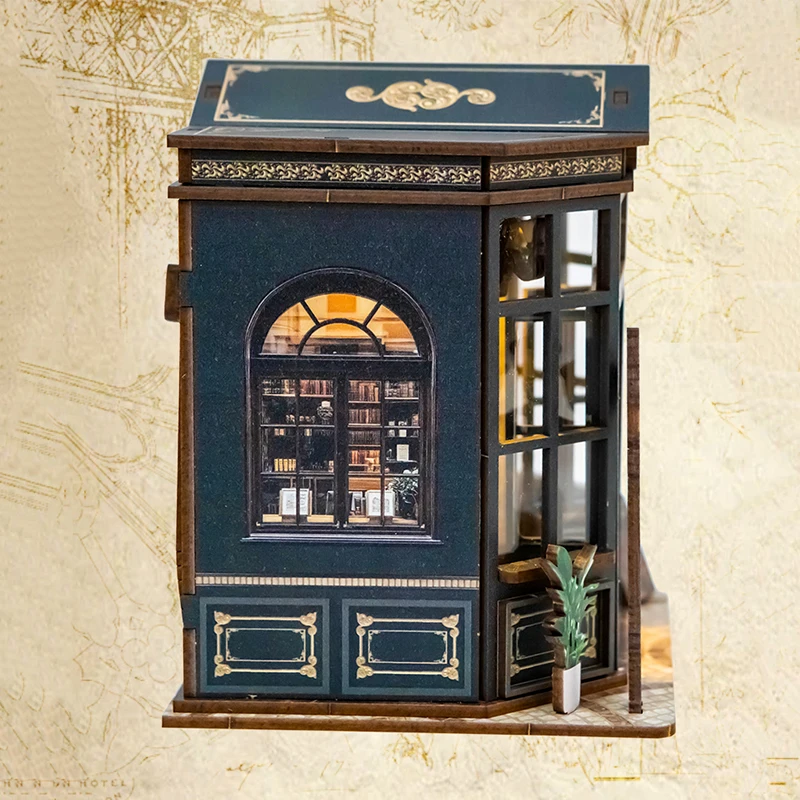 DIY Kuppel-Bücherregal Buchnische Holz-Miniaturmodell-Bausatz Buchstütze 3D-Puzzle mit LED-Beleuchtung für Freunde Geburtstagsgeschenke