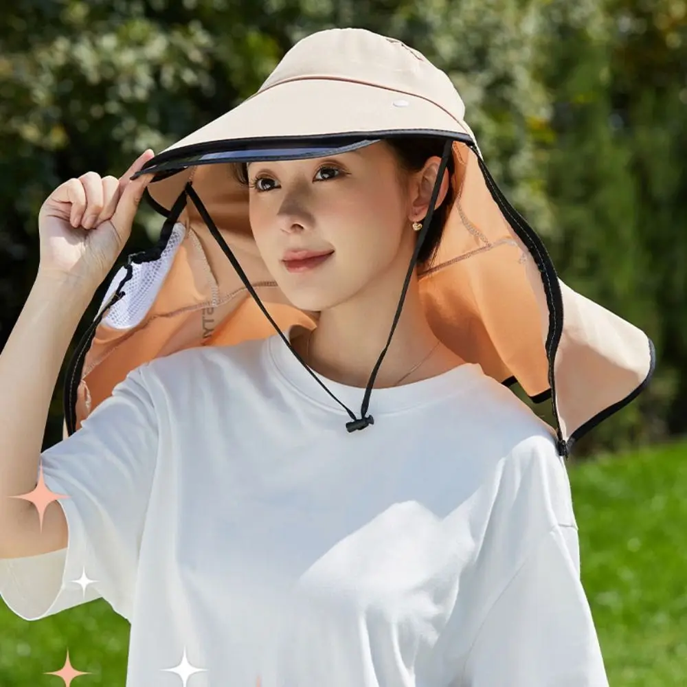 Breathable Neck Guard Sunshade Sun Hat Face Cover Wide Brim Summer UV Protection Cap Bucket Hat Dustproof Tea Picking Hat Hiking