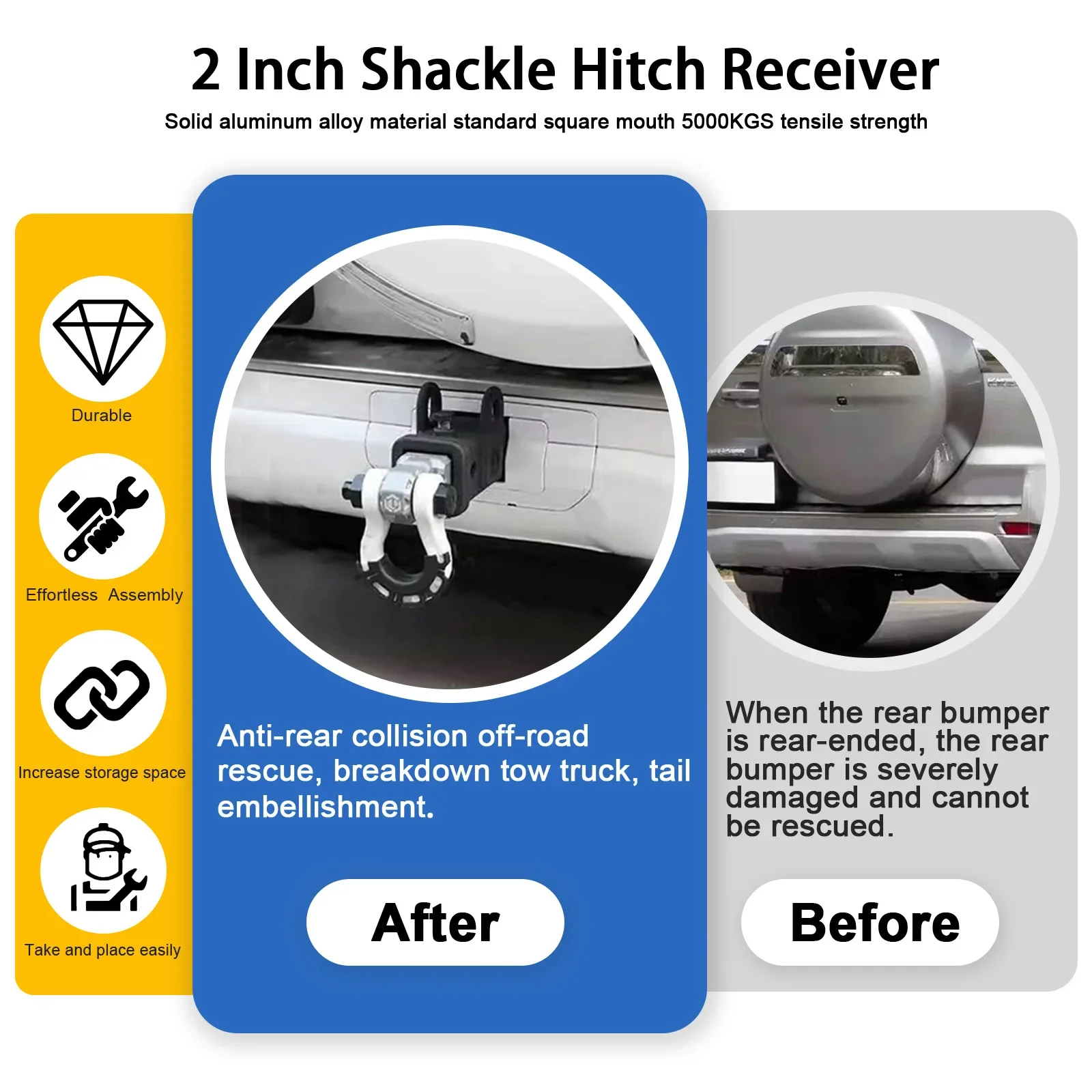 2 inch Hitch receivers Recovery Tow Block For SUV Aluminum Alloy 2