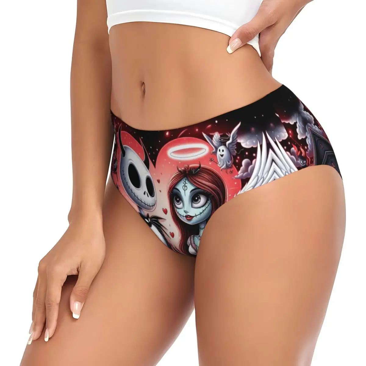 Mutandine brevi personalizzate per Halloween Nightmare Before Christmas per donna Intimo elasticizzato traspirante Jack Skellington Love
