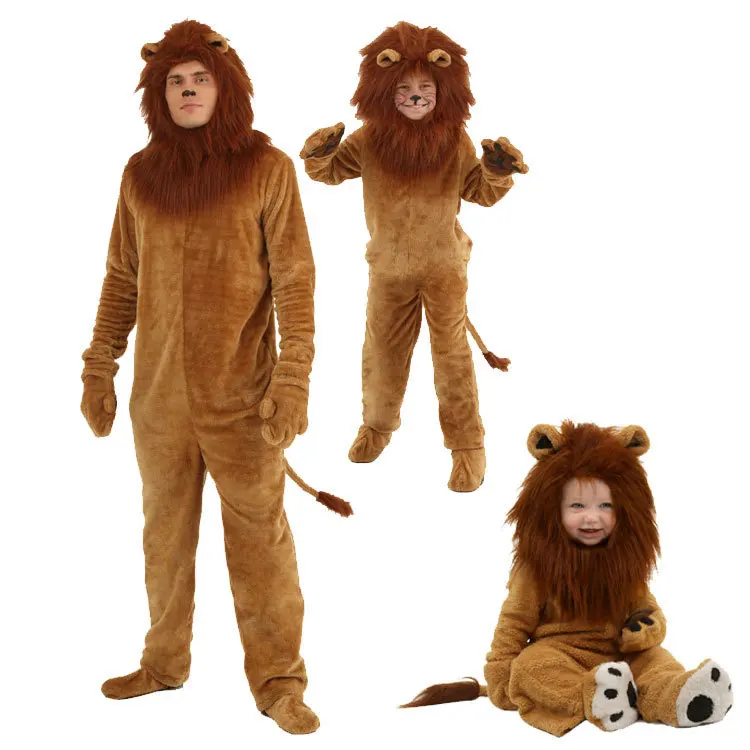 Nuovo Design Animal role Play lion Cosplay Brown tuta Costume Outfit Funny Kid Adult Halloween