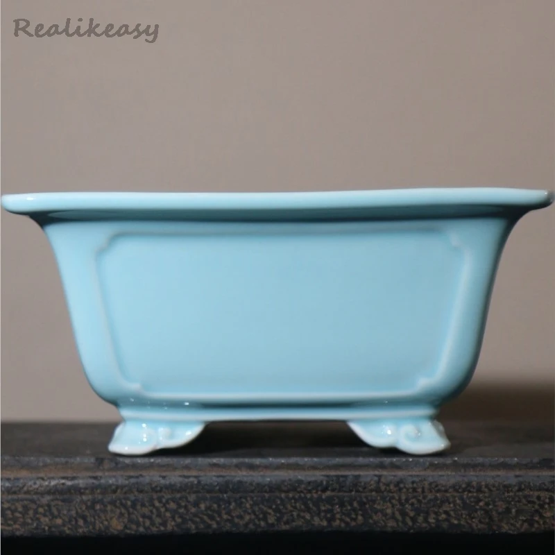 

5Colors Home Purple Clay Flower Pot Chinese Handmade Bonsai Pot Square Ceramic Pot Retro Desktop Decoration Flower Pots LI248