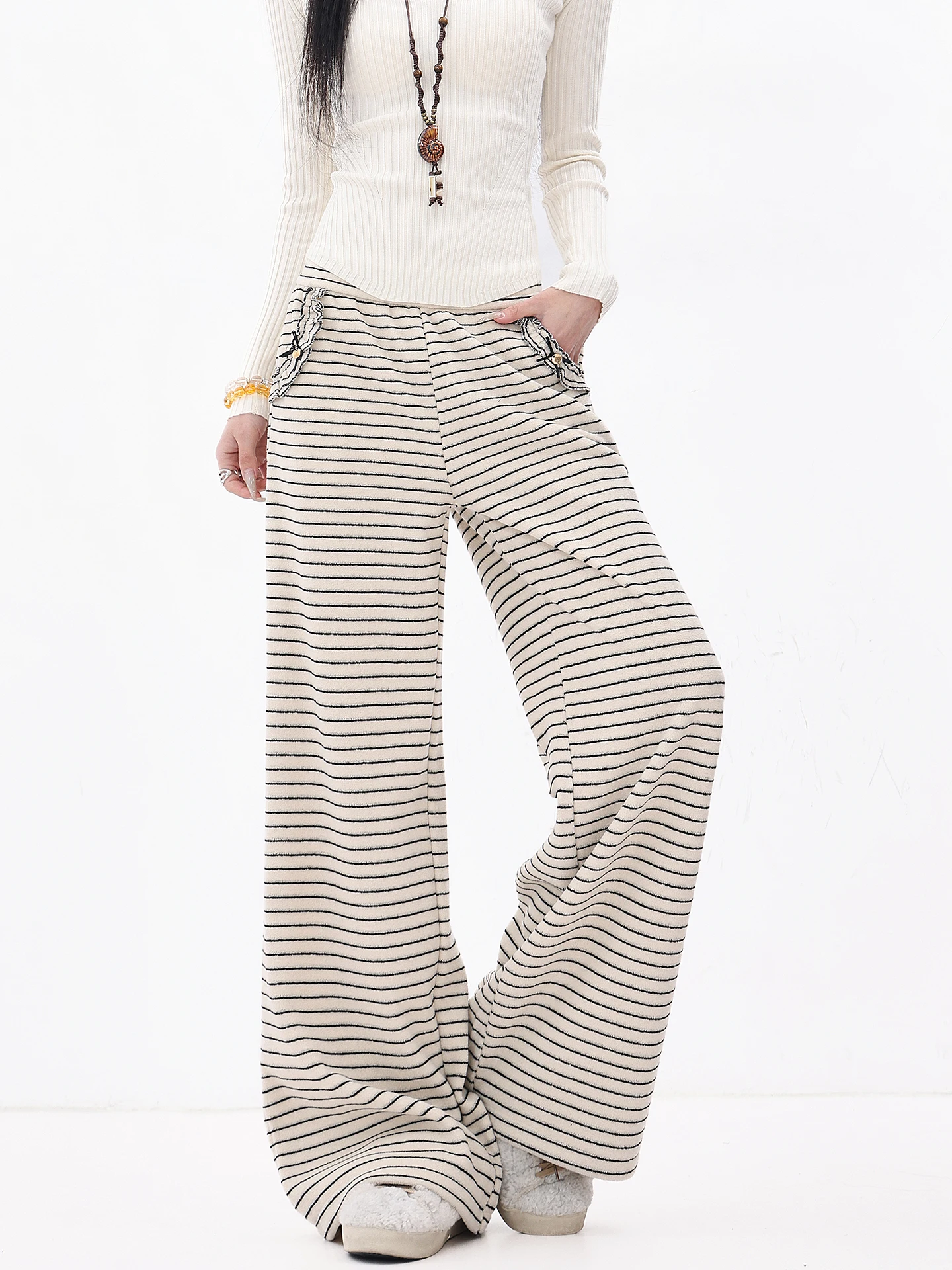 

Женские повседневные брюки KEN STUDIO на флисовой подкладке для ранней весны, свободные, прямого кроя, в пол, комфортные