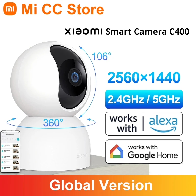 

Global Version Xiaomi Smart Camera C400 Smart Security With 2.5K Clarity 360° Rotation 4MP Google Home Alexa AI Human Detection