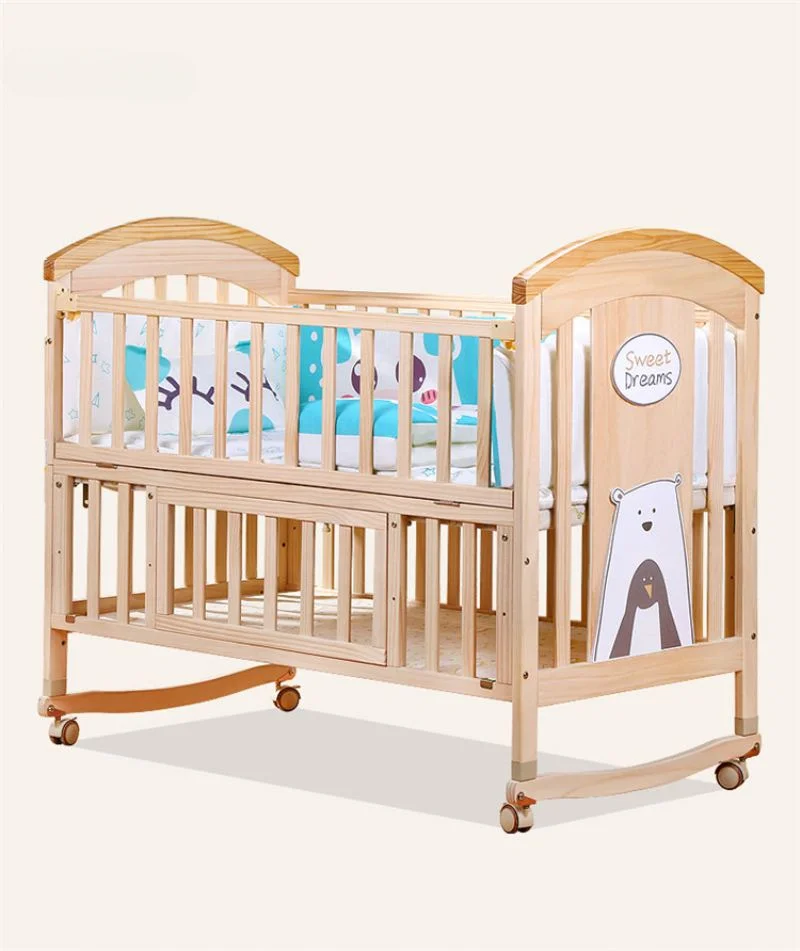 Solid wood crib Best selling solid pine wooden baby bed design/baby swing cot/baby crib attached adult bed