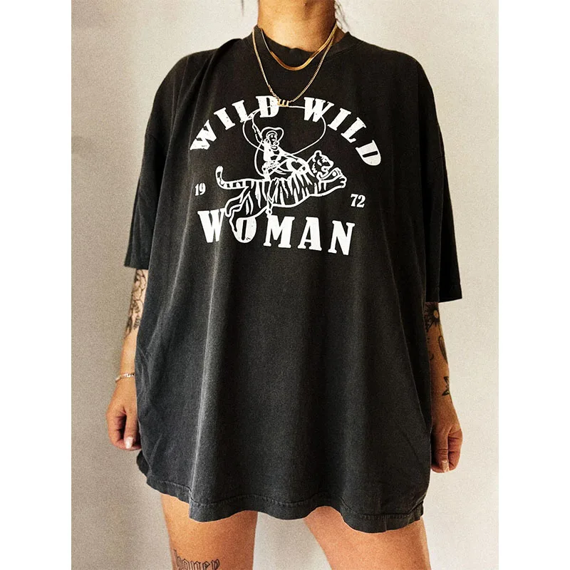 

Wild Wild 1972 Women Vintage Style Oversize Black T Shirts Short Sleeve Cotton Casual Tops Tees 2024 Summer Feminise Y2K Shirts