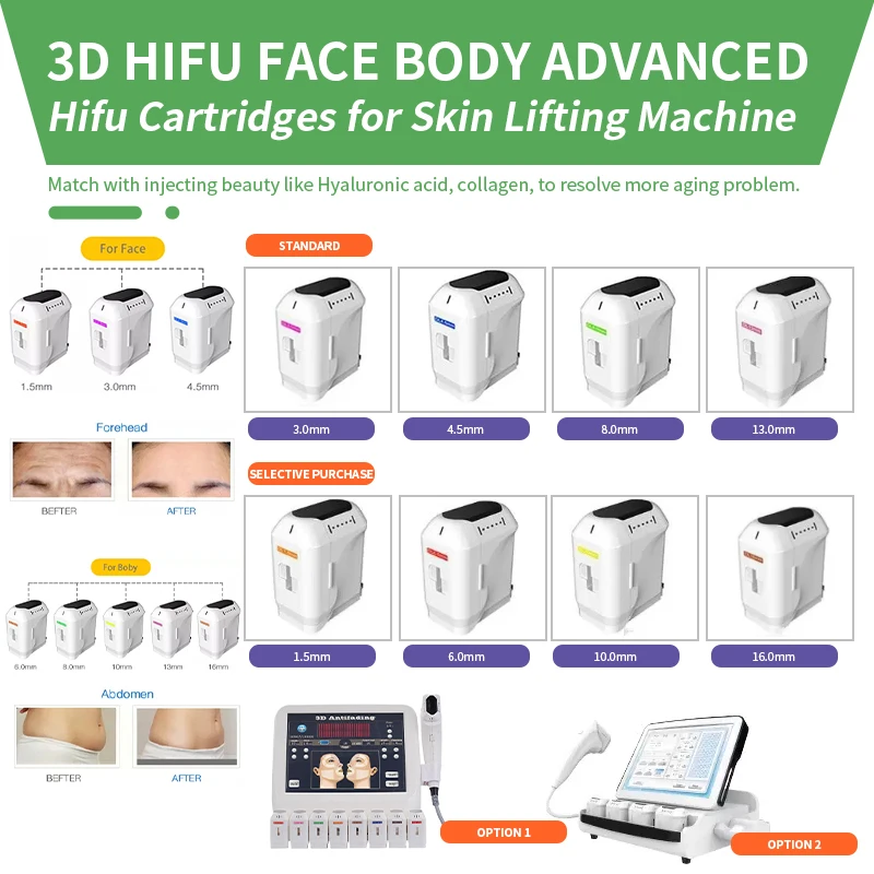 

20500 Shots 3D Face Body Advanced 8 Cartridges with 1-11 Lines Cartridges for Skin Lifting Machine