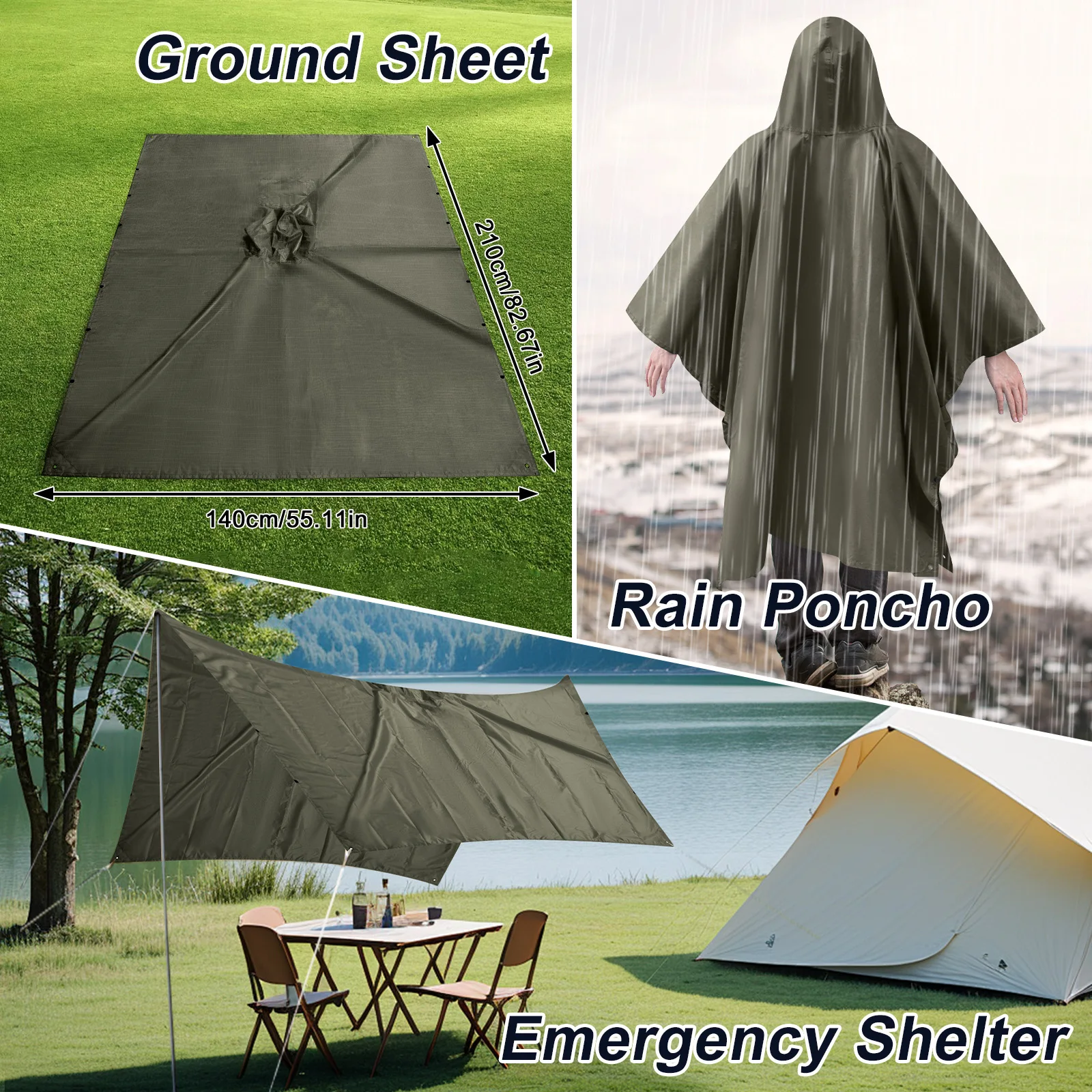 معطف مطر للبالغين معطف واق من المطر خفيف الوزن مقاوم للماء مع خيمة ملابس ضد المطر بغطاء للرأس ﻿ لصيد الأسماك في الهواء الطلق والمشي لمسافات طويلة والتخييم وركوب الدراجات والسفر