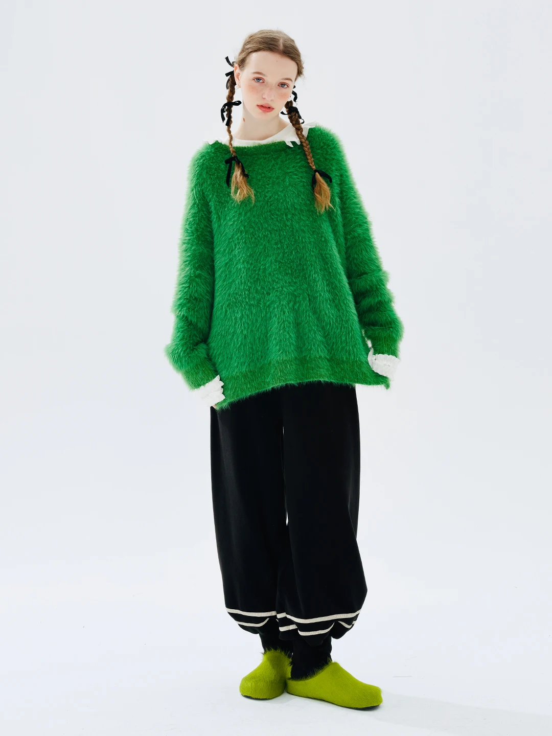 imakokoni 2023 autumn/winter new green lazy loose mohair soft waxy sweater female 234348