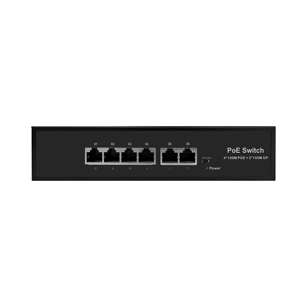 48V Poe Switch 6 Poort 10/100Mbps Smart Switch Voor Ip Camera/Draadloze Ap/Cctv Camera 1.2Gbps Full-Duplex Ieee802.3 Af/At