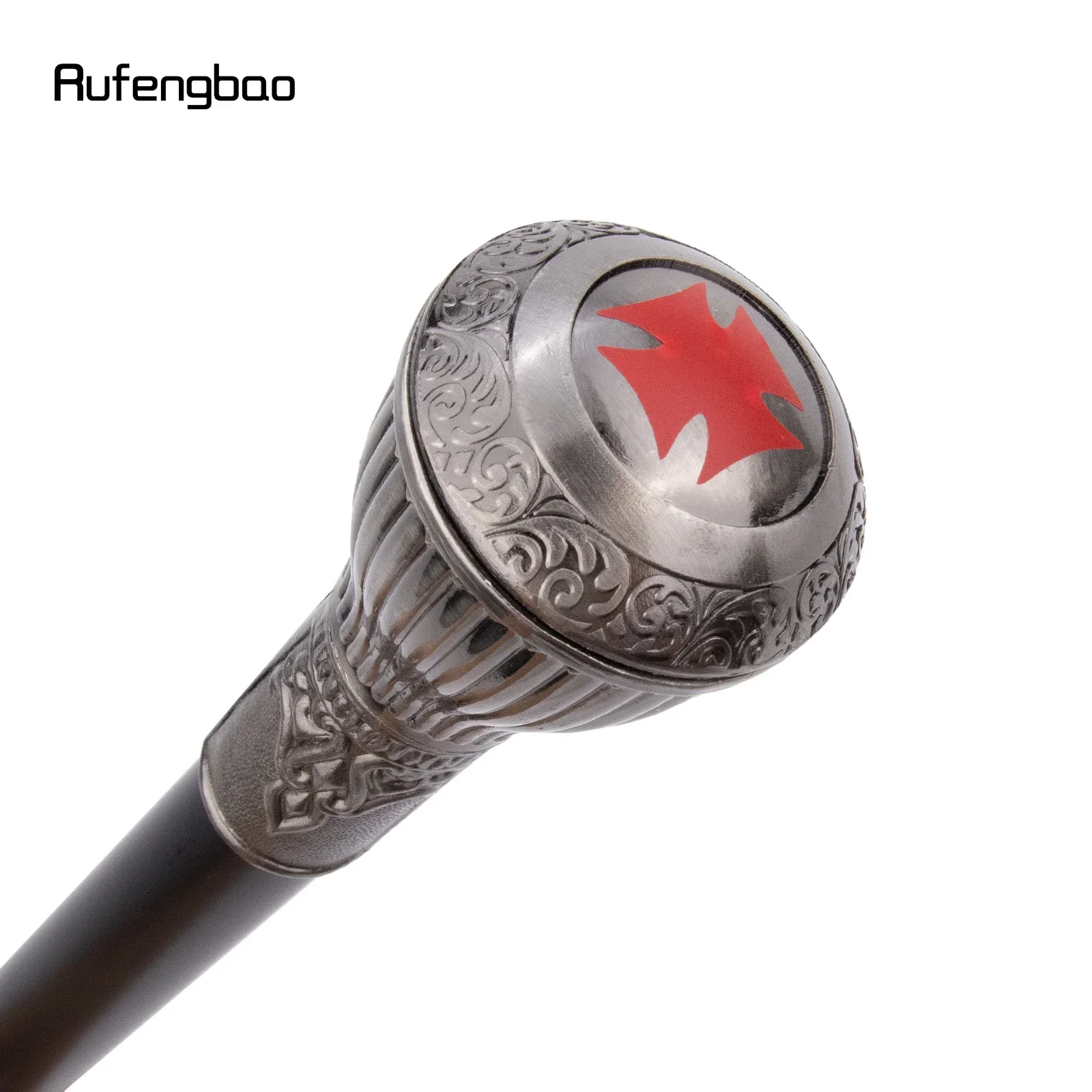 Canna da passeggio con fiore rotondo in resina argentata Bastone decorativo in acciaio alla moda Gentiluomo Elegante pomello per canna cosplay Crosier 90 cm