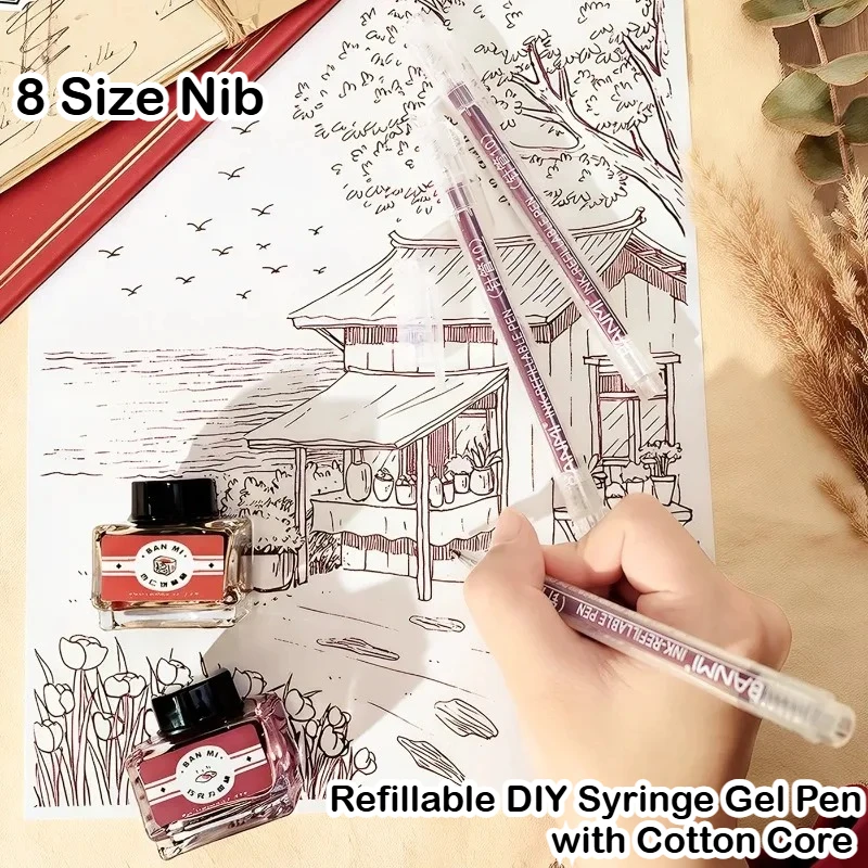 

8 Size Refillable DIY Syringe Gel Pen Repeatable Ink Filling with Cotton Core for Drawing Office School Supplies Stationery