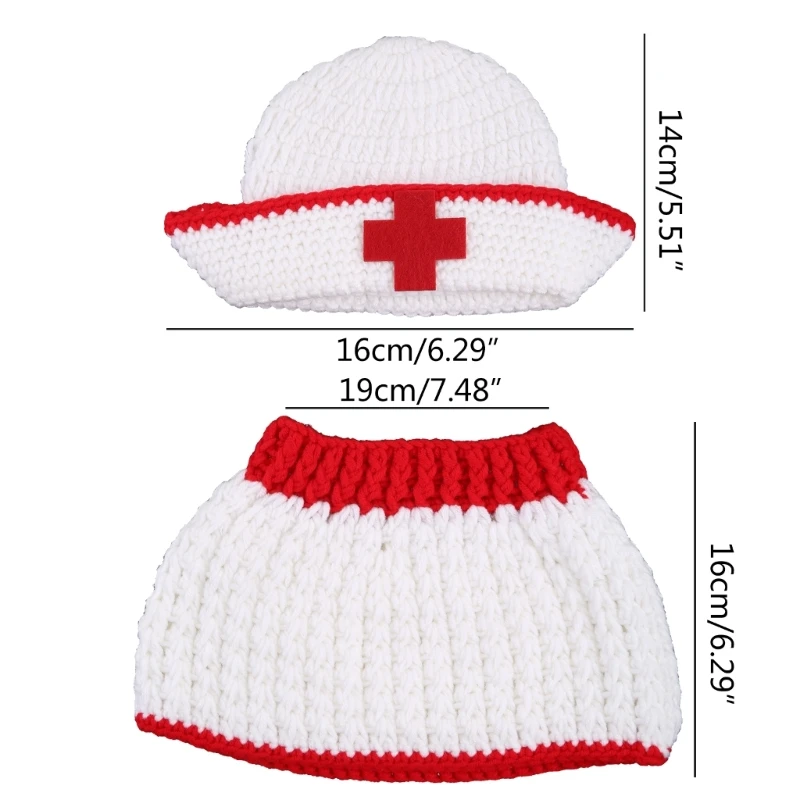 Neutral Photography Props for Baby Newborn Infant 2-in-1 Hand Crochet Hat Nurse Skirt Soft Cozy Photo Costume