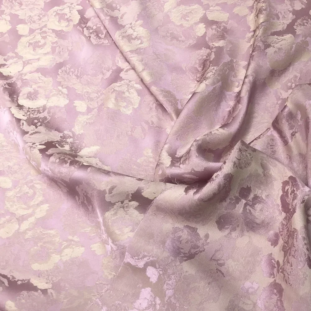 Rose Jacquard Fabric By The Meter for Needlework Dress Shirts Pajamas Cheongsam Diy Sewing Cloth Comfortable Smooth Soft Pink