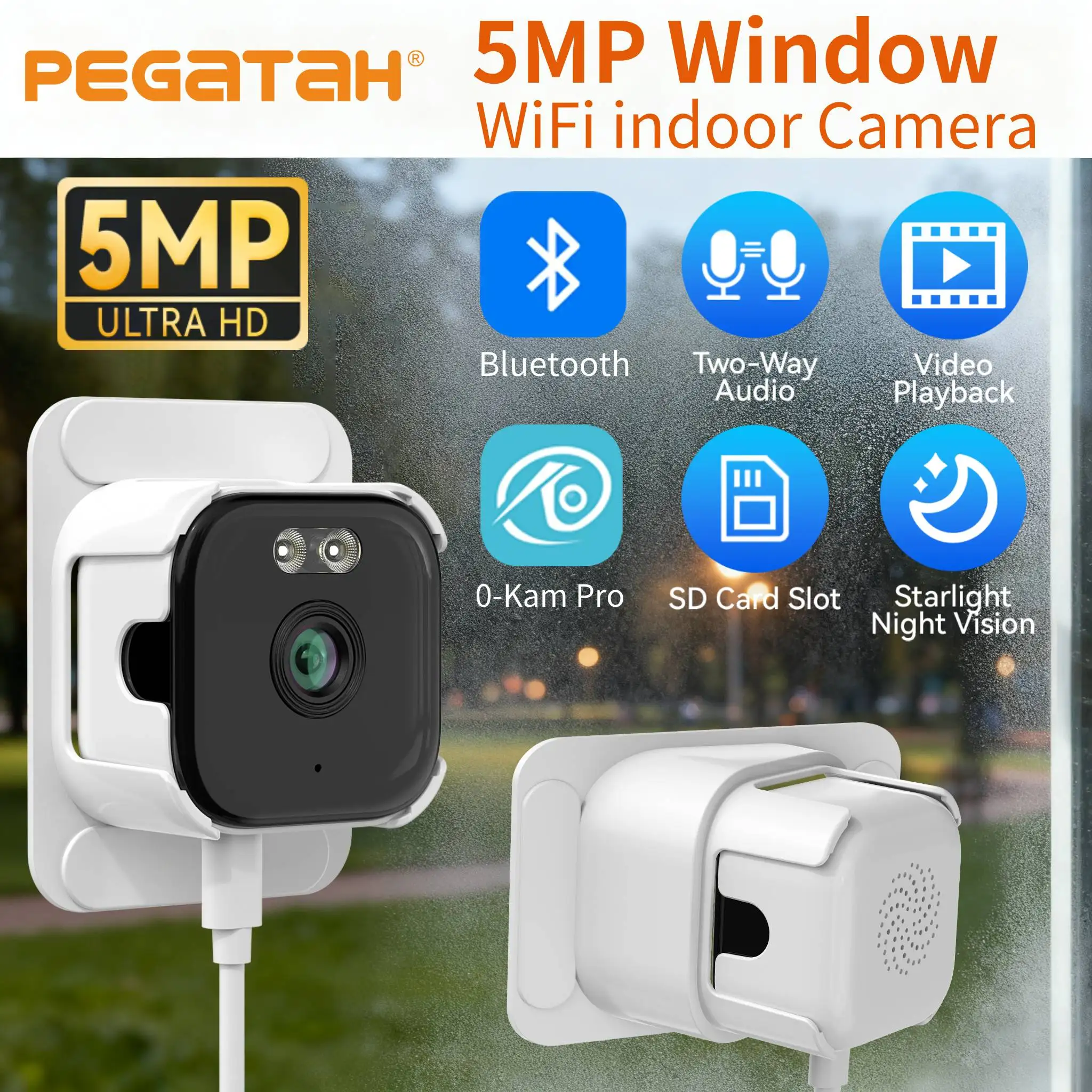 5MP Window Camera 5GHz WiFi Indoor Cameras For Home Security Color Night Vision Motion Detection 24/7 Recording Quick Install