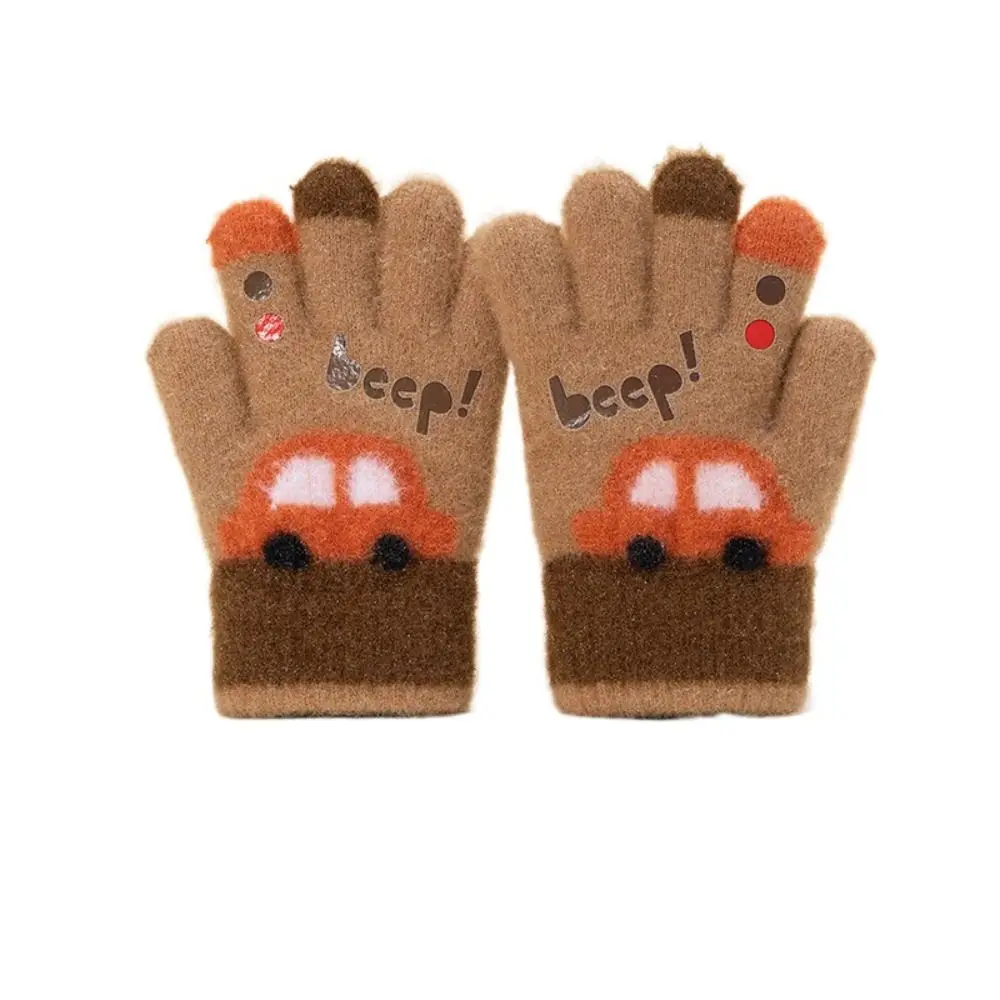 Gants de voiture de dessin animé pour enfants, gants à cinq doigts, chauds, élastiques, peluche, mignons, mode, automne, hiver, 3-6 ans