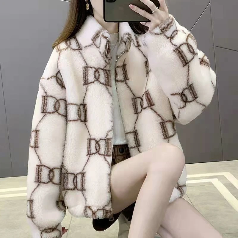 Lamb Coat Women\'s Outwear 2023 New Autumn Winter Korean Padded Cotton Jacket Female Overcoat Fashion Loose Warm Cardigan Coat