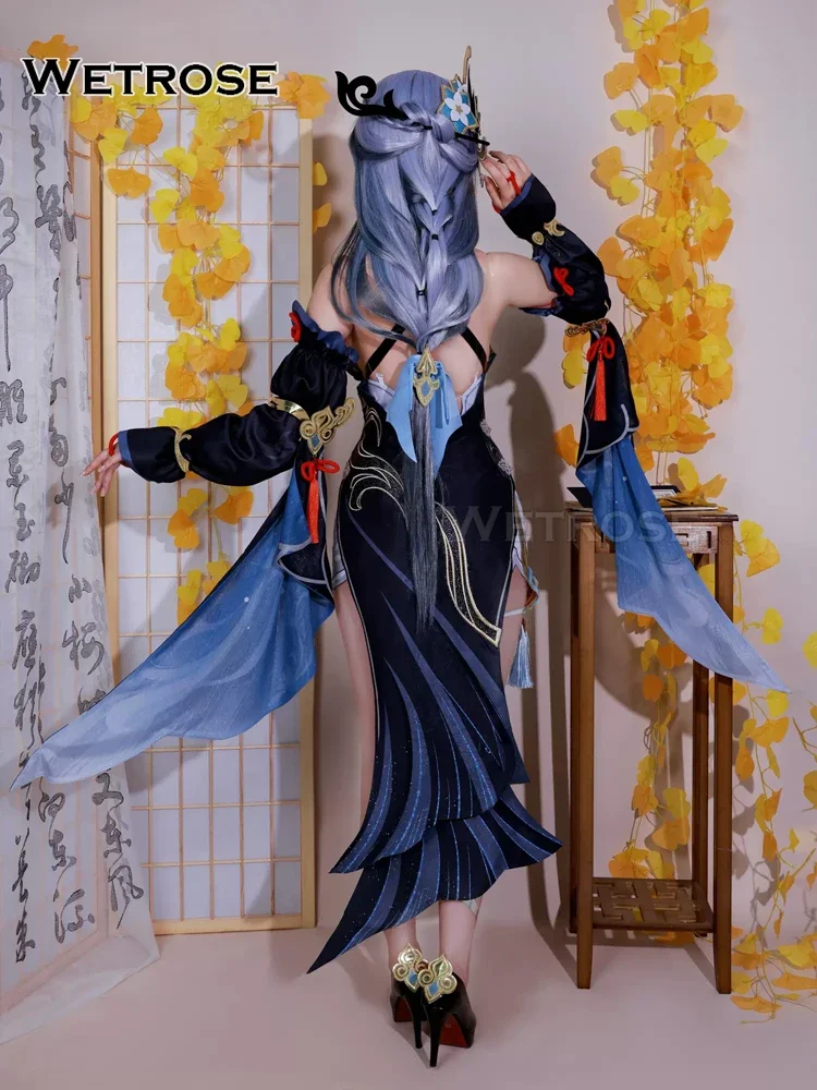 【Wetrose】 Shenhe 2024 New Year Skin Outfit Cosplay Costume Genshin Impact Frostflower Dew Shen He Lantern Rite Black Cheongsam