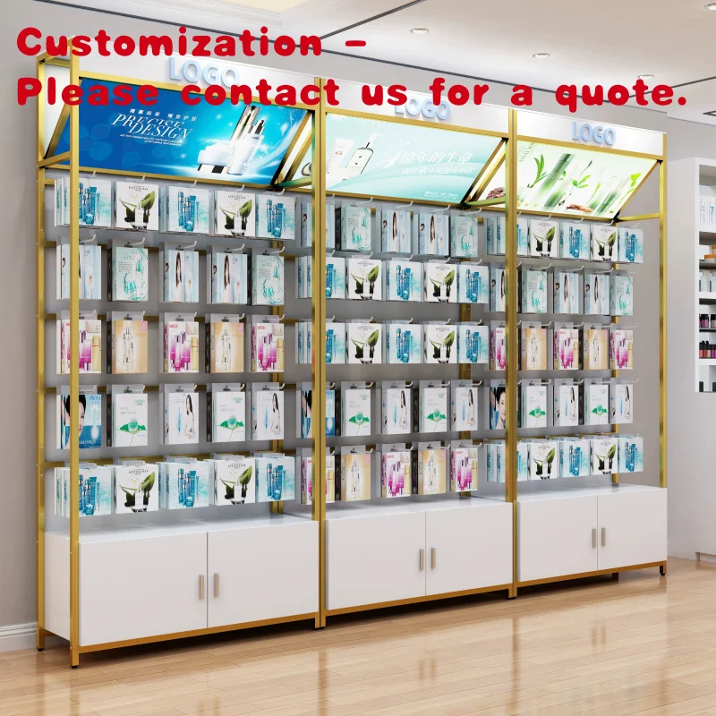 

На заказ. Современная розничная витрина для магазина красоты с световым ящиком. Односторонняя косметическая полка для витрины и шкаф для хранения.