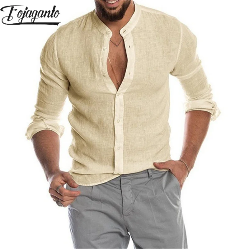 

FOJAGANTO 2024 Outdoor Casual Shirt For Men Solid Color Linen Cardigan Short Sleeve High Quality Design Casual Shirt For Men